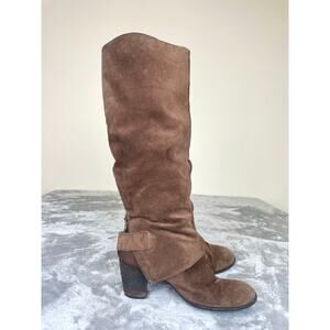 Nine West Womens Boots Sz 8.5 Buccaneer Brown Suede Tall Boho Fold Over Riding